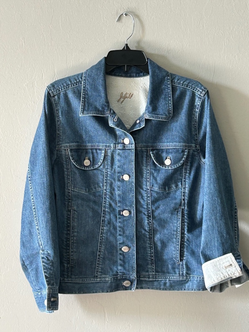 J.Jill Classic Denim Jacket Sz M Boho Chic Americana Cottagecore Feminine Travel